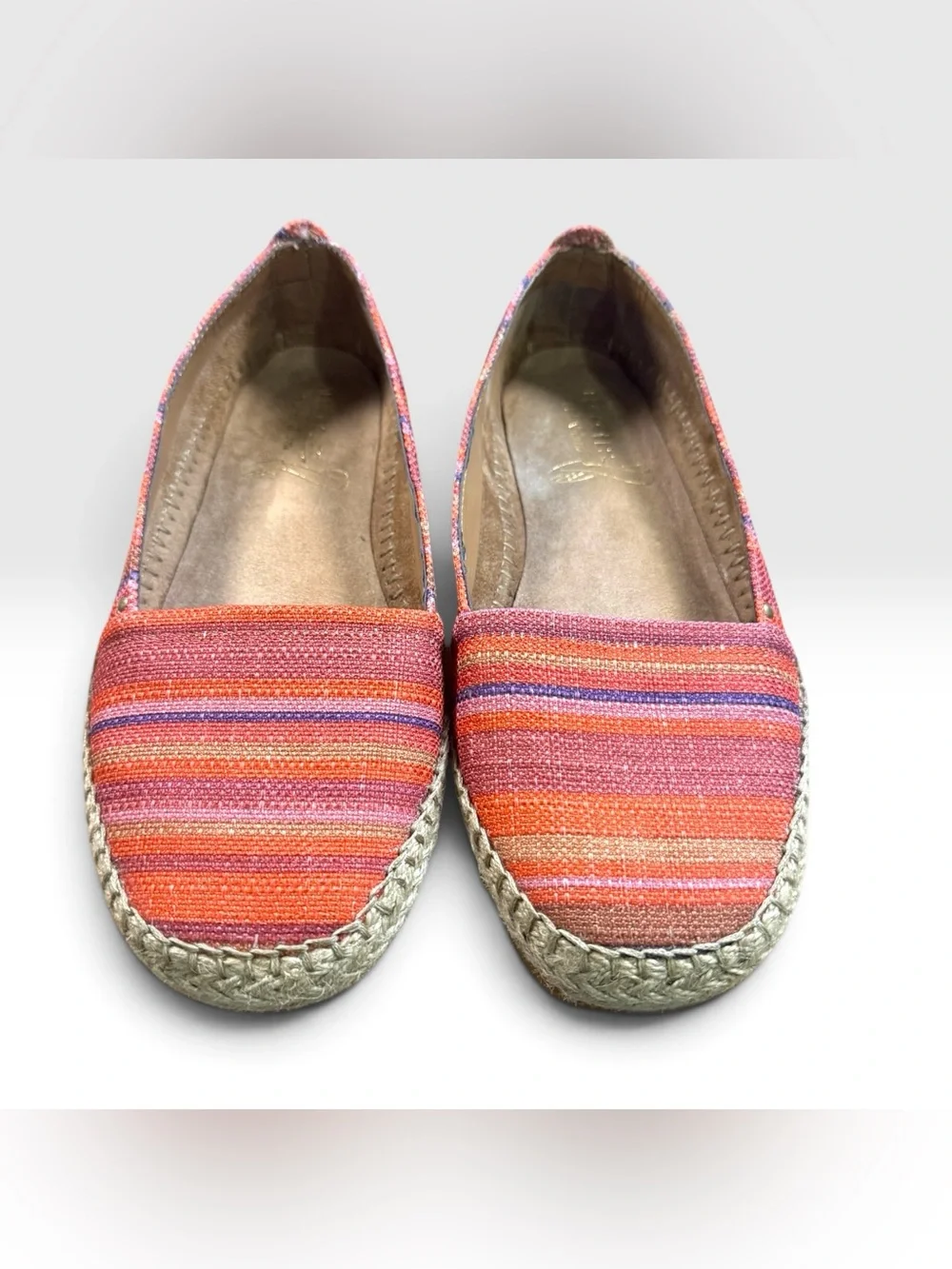 Aerosoles Solitaire Striped Espadrille Flats Size 9.5W Orange Pink